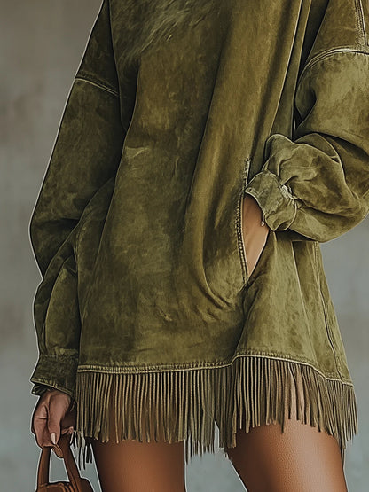 Lorven boho faux suede fringe dress - back view