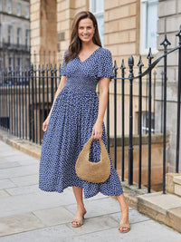 Polka | Navy Polka Dot Short Sleeve Dress For Effortless Everyday Styling