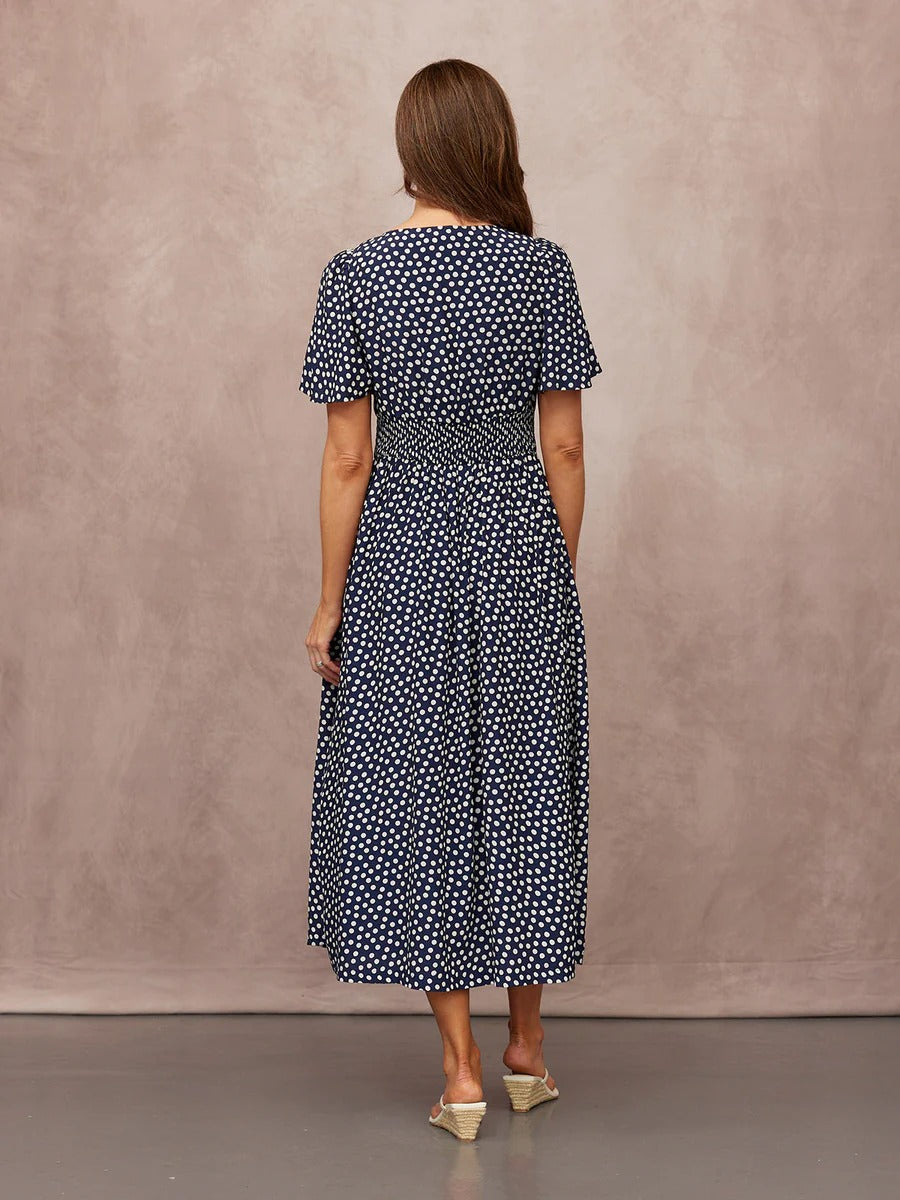 Polka | Navy Polka Dot Short Sleeve Dress For Effortless Everyday Styling