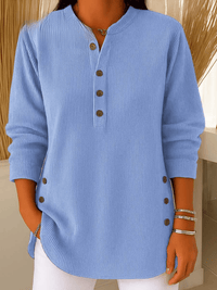 Women's Ribbed Henley Tunic Top with Side Button Detail