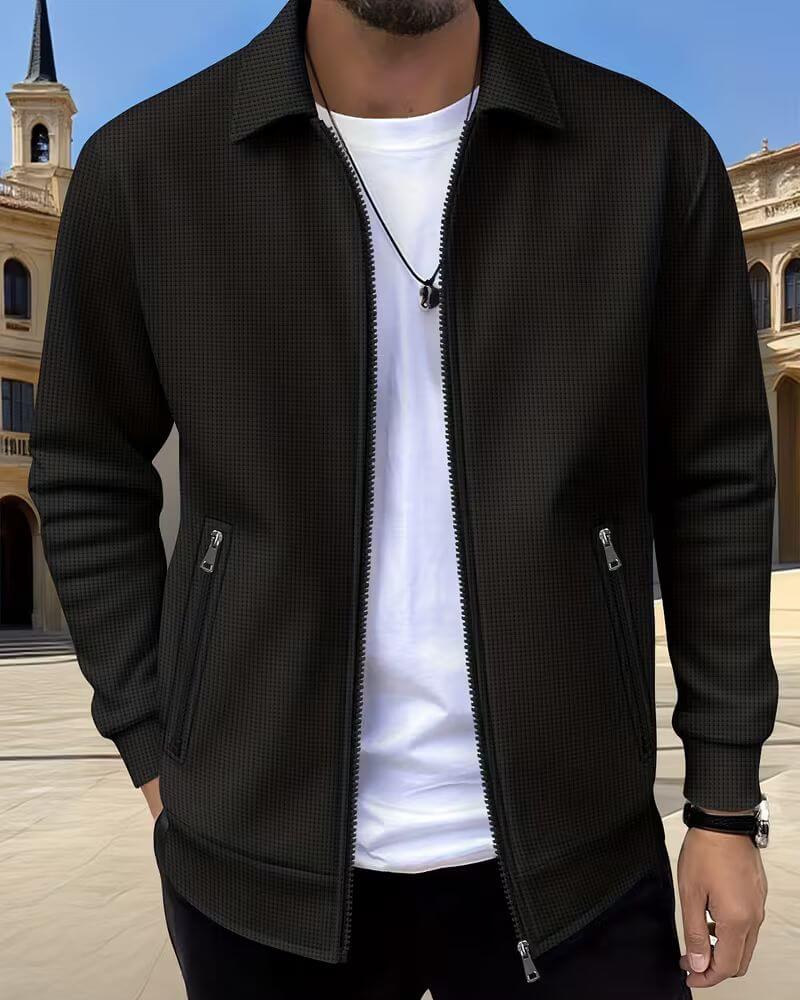 Men's Classic Textured Jacket, Zip-Up - view 3