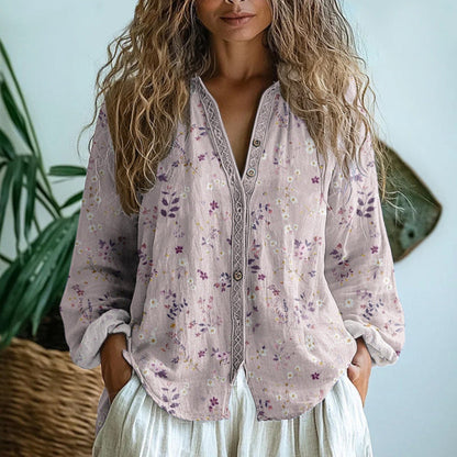 Women's Leaf Print Vintage Shirt, Button-Up - view 2
