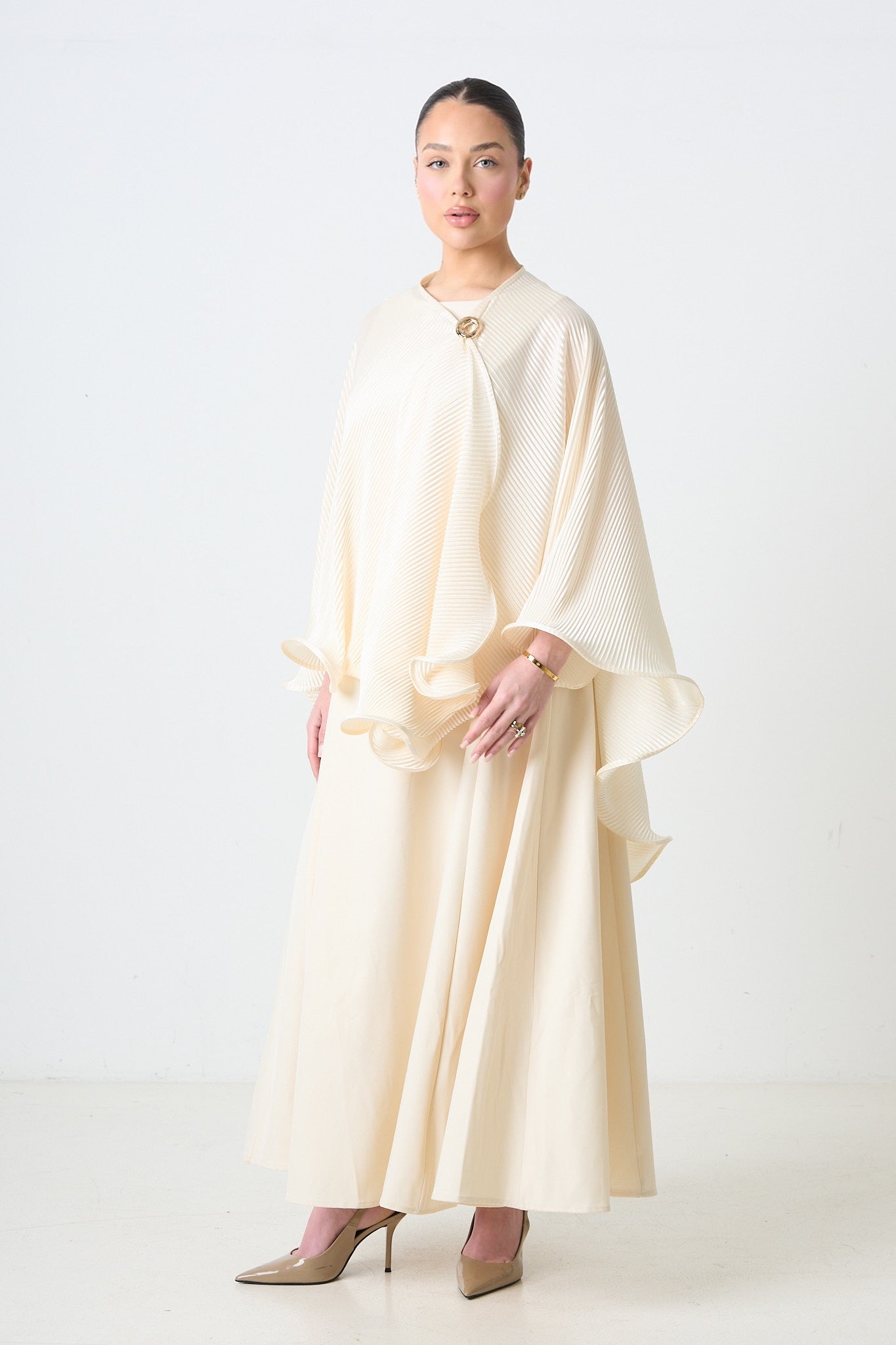 Orbane satin poncho front worn