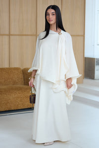 Orbane | Cream cascading ruffle satin poncho