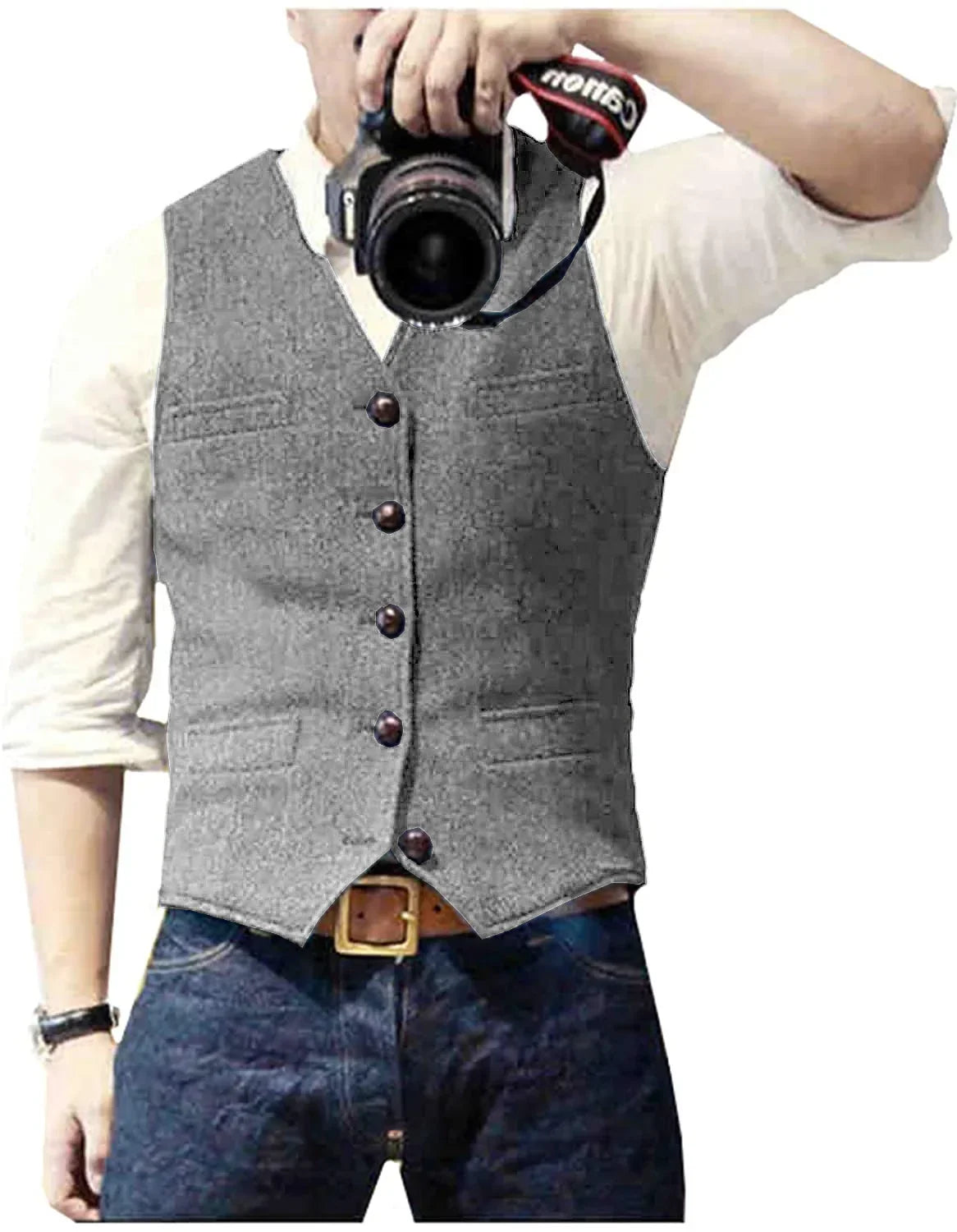 Men's Herringbone Tweed Waistcoat, Gilet - view 7
