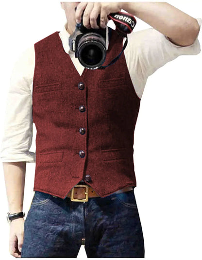 Men's Herringbone Tweed Waistcoat, Gilet - view 8