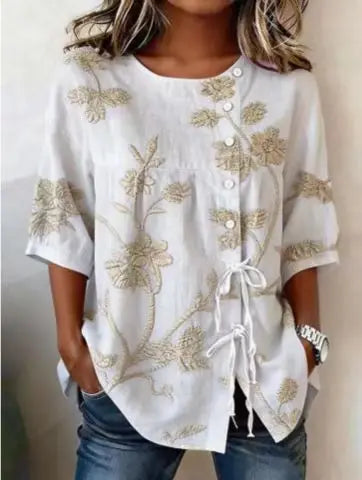 Veronica | Blouse Floral V-Neck Button Front Long Sleeve