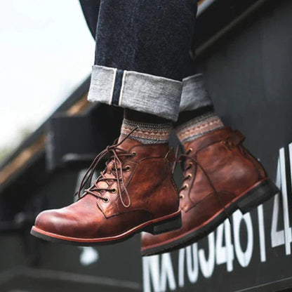 Men's Retro Leather-Look Boots, Winter - view 4