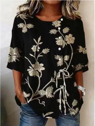 Veronica | Blouse Floral V-Neck Button Front Long Sleeve