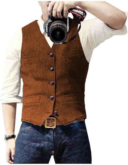 Men's Herringbone Tweed Waistcoat, Gilet - view 2