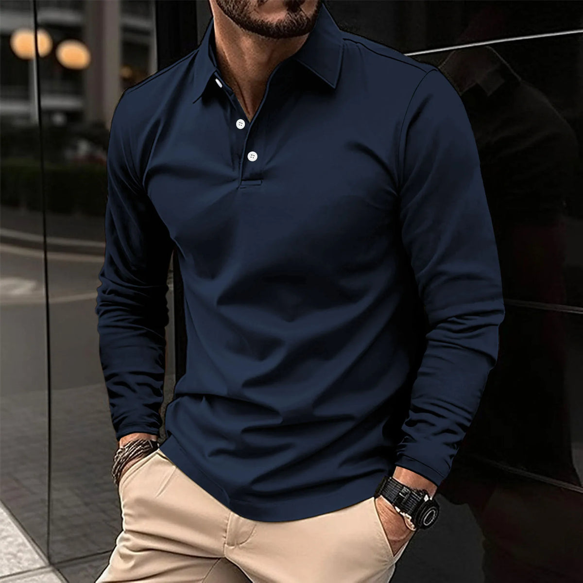 Men's Polo Long-Sleeve Shirt, Knitted - view 2