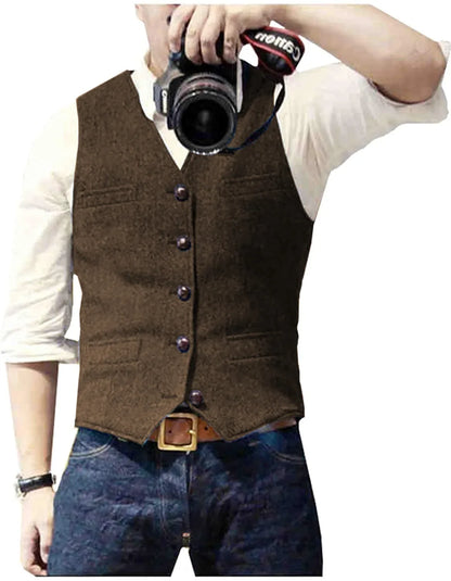 Men's Herringbone Tweed Waistcoat, Gilet - view 14
