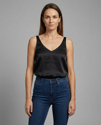 Women's Satin Camisole Top with V Neckline and Wide Straps