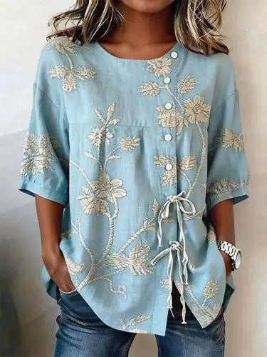 Veronica | Blouse Floral V-Neck Button Front Long Sleeve