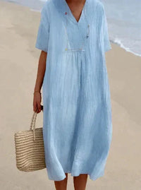 Amanda | Relaxed Linen Blend Summer Midi Day Dress