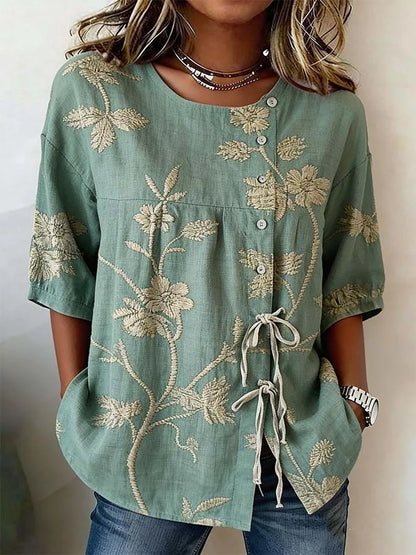 Veronica | Blouse Floral V-Neck Button Front Long Sleeve