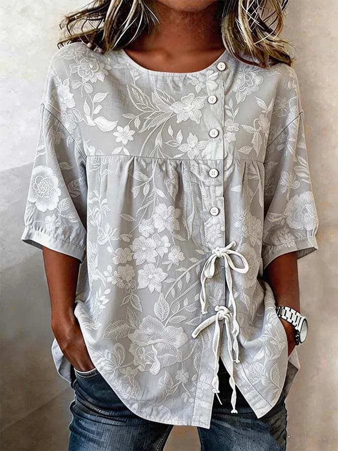 Veronica | Blouse Floral V-Neck Button Front Long Sleeve