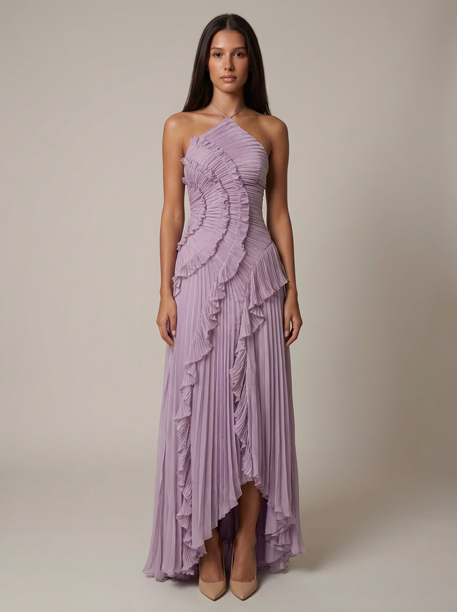 Thalvine lilac halter neck maxi dress - front