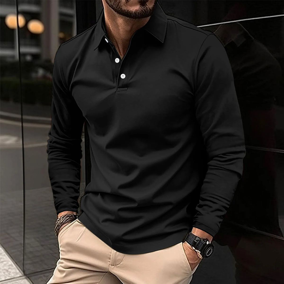 Men's Polo Long-Sleeve Shirt, Knitted - view 4