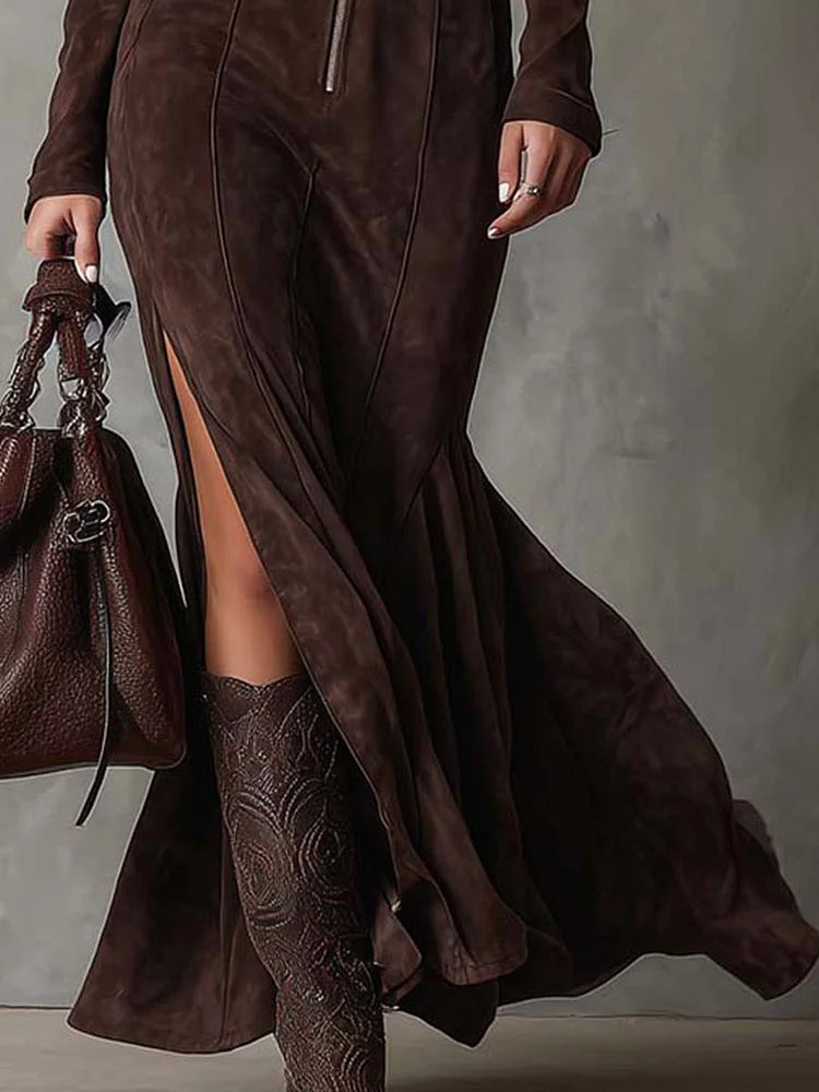 Cavrene boho suede maxi dress - lifestyle