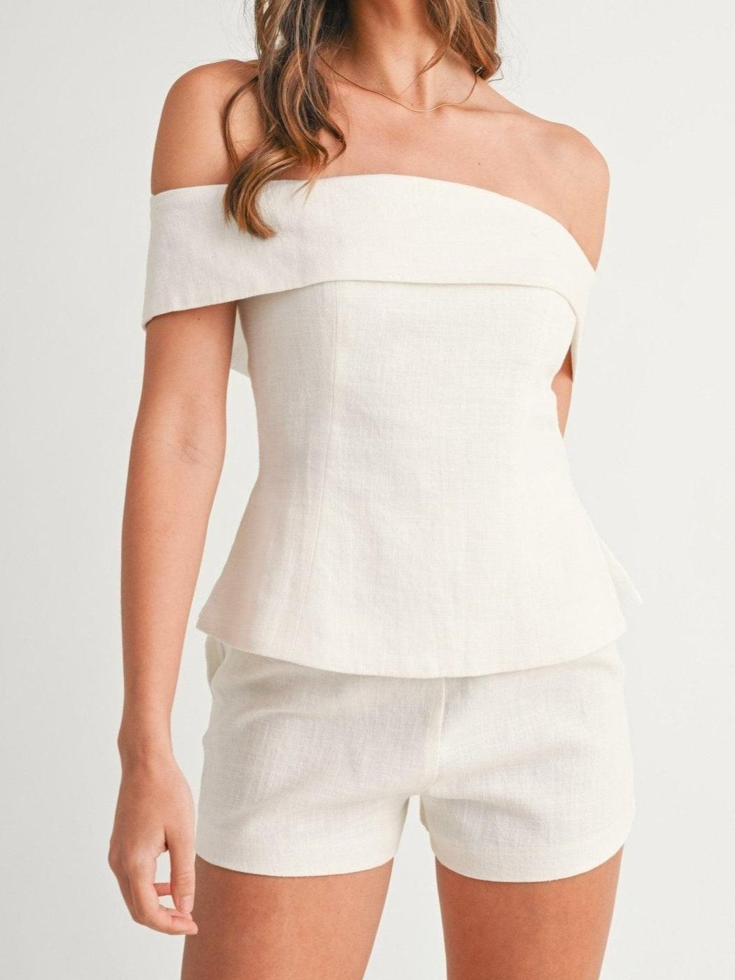Ysola boho linen set - white crop detail