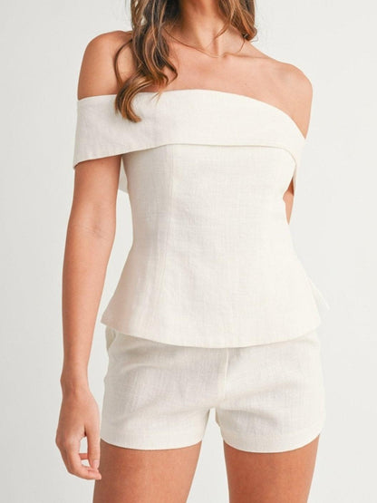 Ysola boho linen set - white crop detail