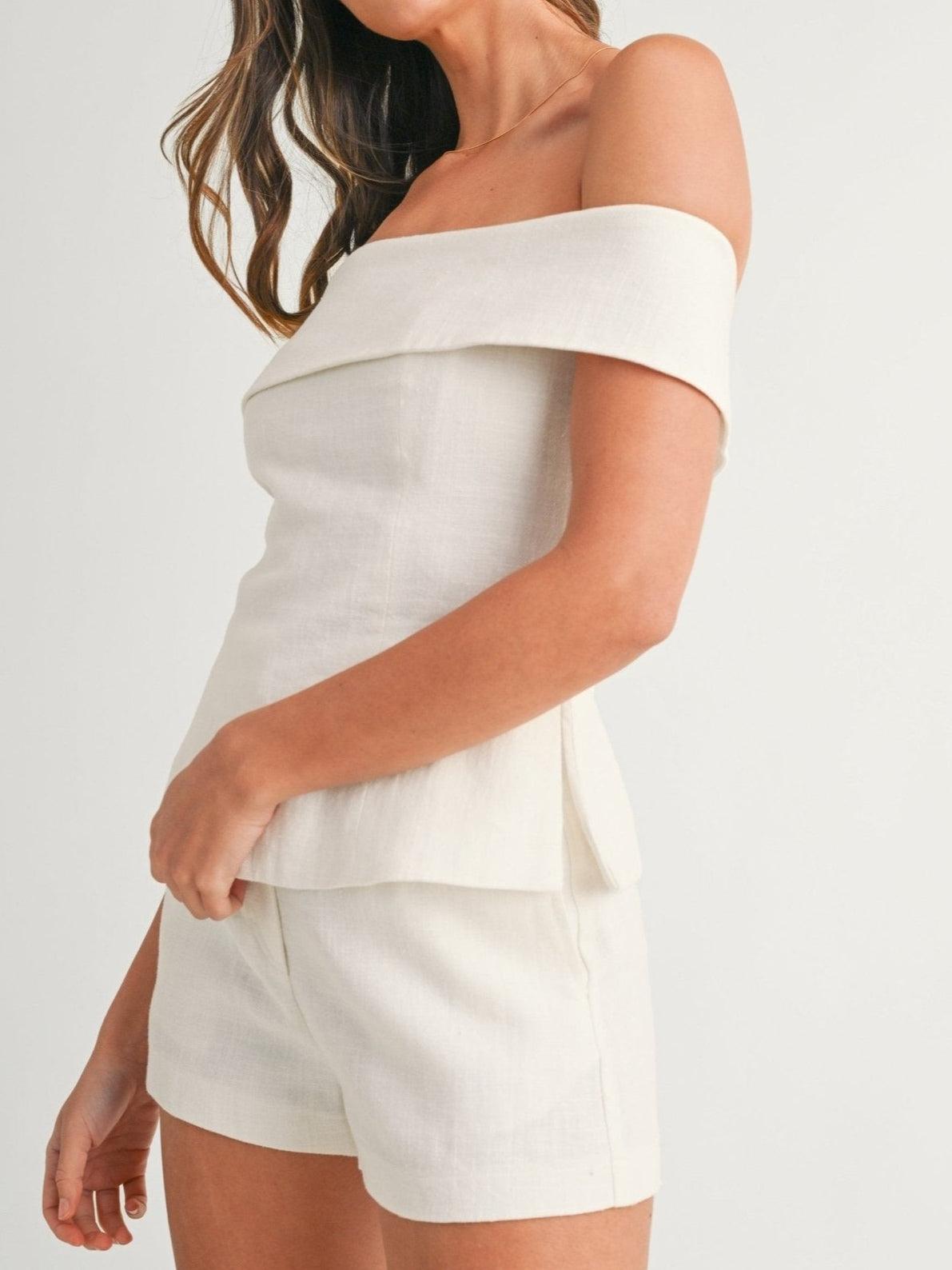 Ysola boho linen set - white back view