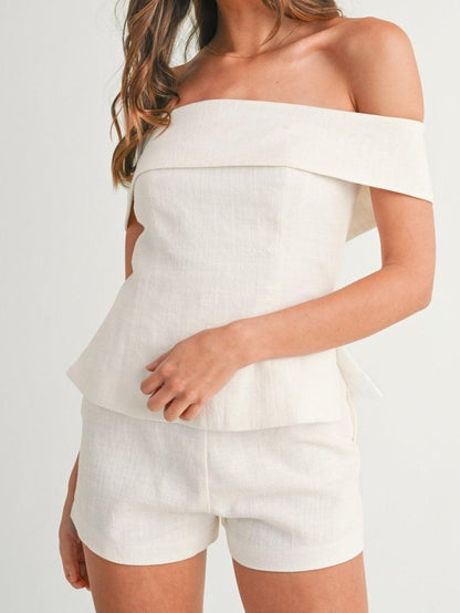 Ysola boho linen set - white full length