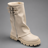 Women's Fold Over Boots with Buckle Detail and Chunky Lug Sole