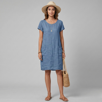 Calienne | Mini Dress Linen Short Sleeve Front Pockets