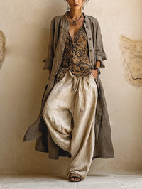 Olvaire | Ethnic print cotton-linen 3-piece set