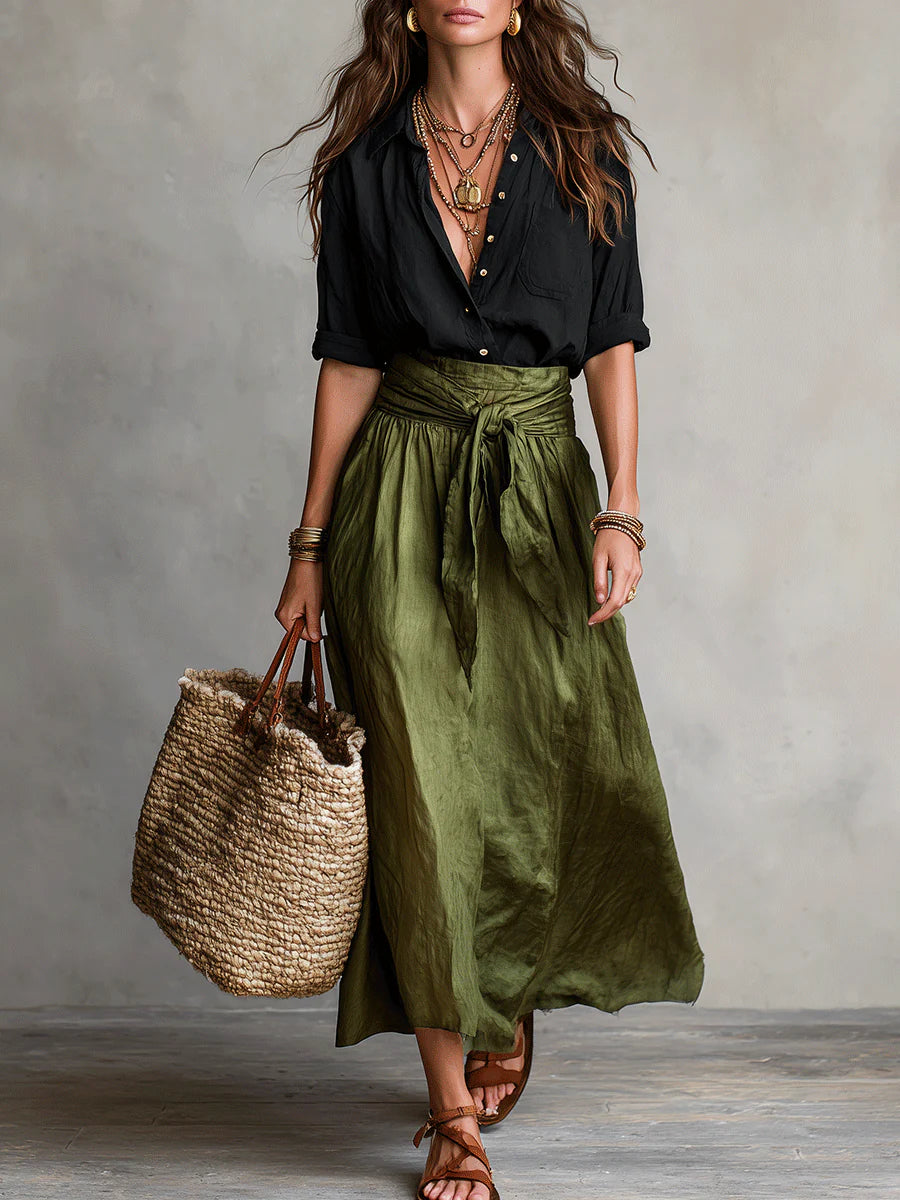 Sornella | Women's Blouse and High-Waist Midi Skirt Set