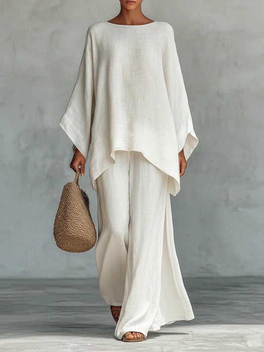 Zervane white minimalist linen-mix set - front
