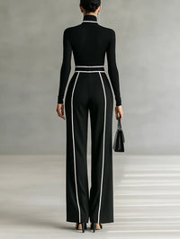 Lavienne | Two-Piece Set High-Neck Top Wide-Leg Pants Belted