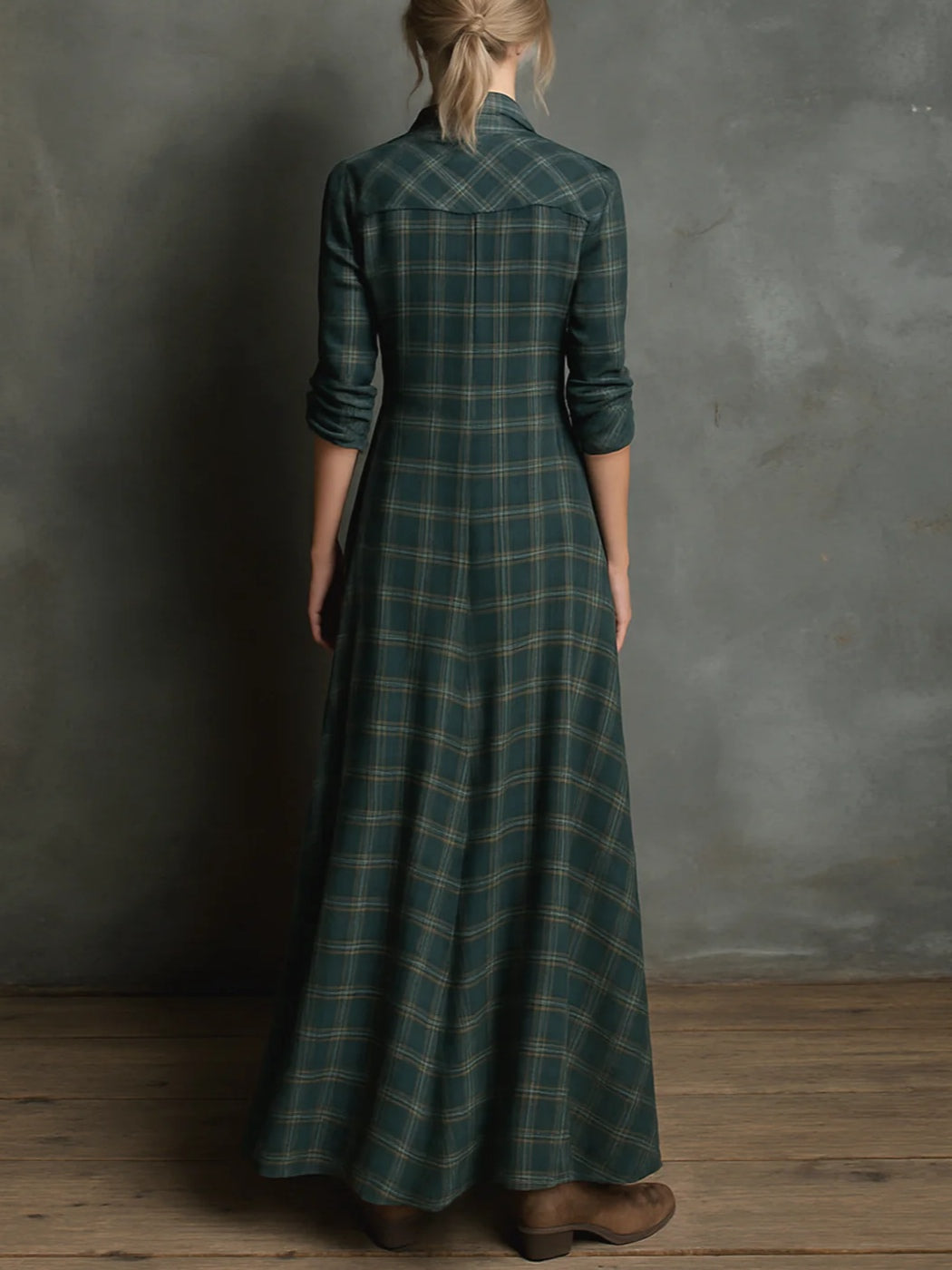 Prindel boho plaid shirt maxi dress - full length
