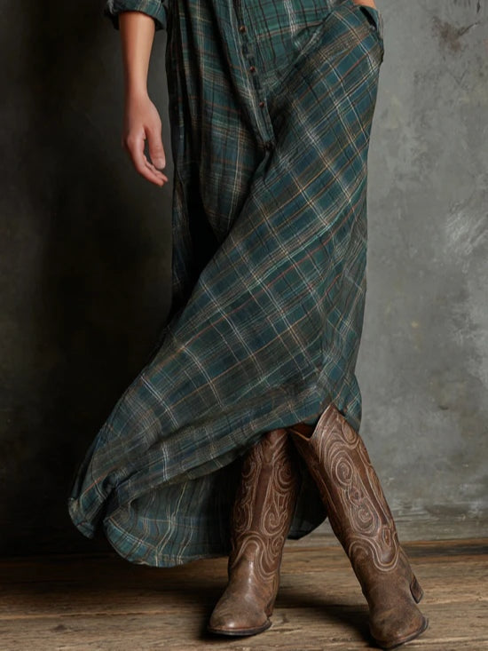 Prindel boho plaid shirt maxi dress - side view