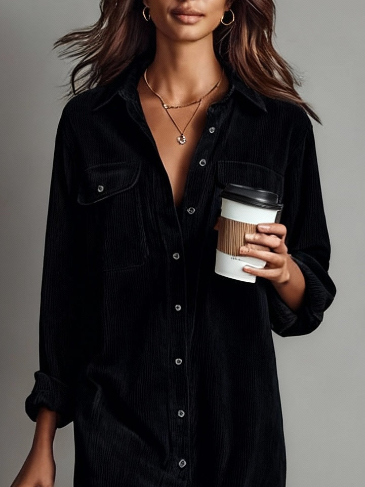 Marven black boho corduroy midi dress - detail