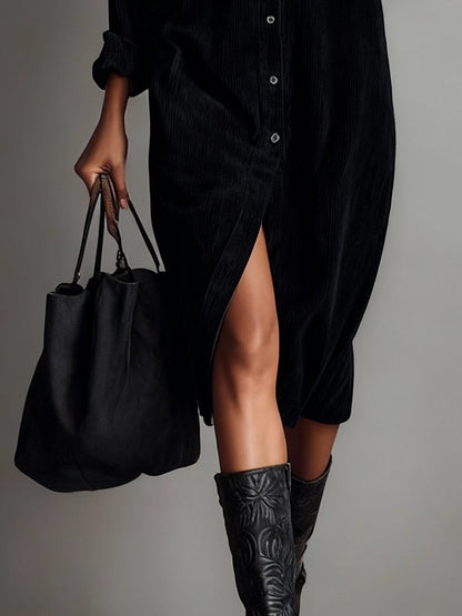 Marven black boho corduroy midi dress - detail