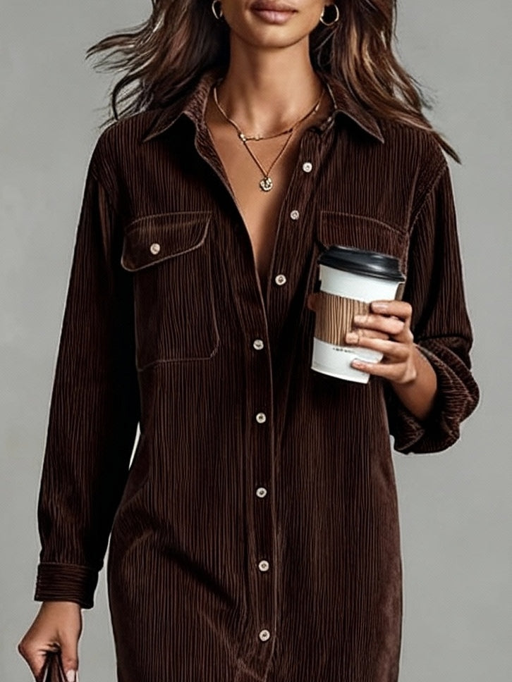 Marven dark brown boho corduroy midi dress - detail