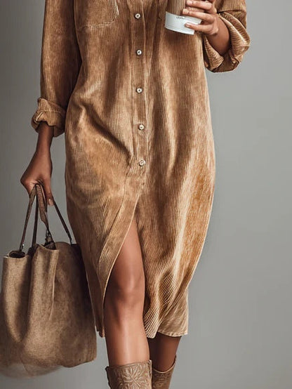 Marven brown boho corduroy midi dress - detail