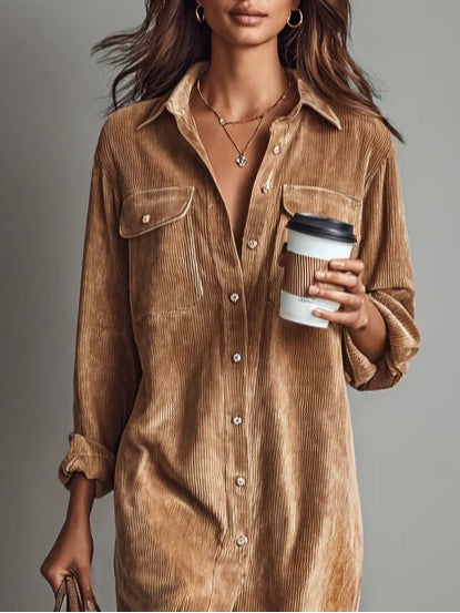 Marven brown boho corduroy midi dress - detail