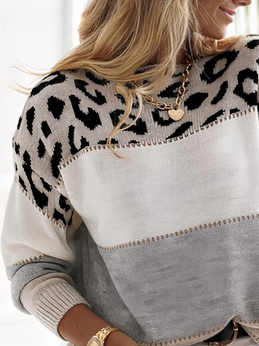 Nela | Leopard Print Crew Neck Jumper