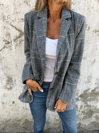 Linvora | Blazer Plaid Lapel Collar Button Front
