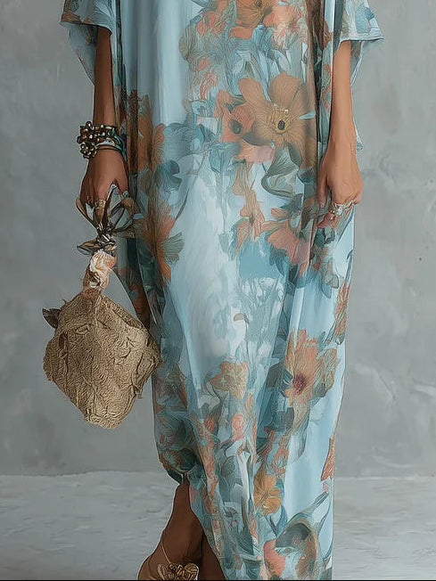 Quilara boho floral chiffon maxi dress - detail