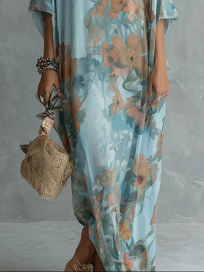 Quilara boho floral chiffon maxi dress - detail
