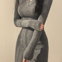 Women's Ribbed V-Neck Dress, Knitted