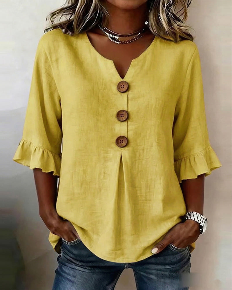 Rolvene yellow cotton-linen blouse