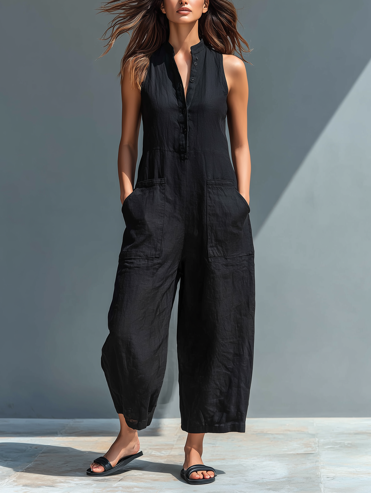 nelvara black jumpsuit - front view