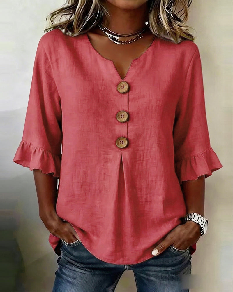 Rolvene red cotton-linen blouse