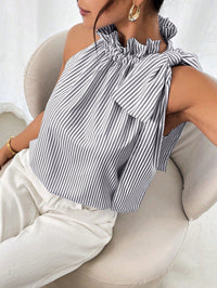 Vinella | Tank Top Mock Neck Striped Lace Sleeveless